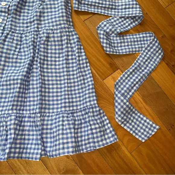 NEW POLO Ralph Lauren Blue Gingham Linen Skirt Tiered - Picture 6 of 13